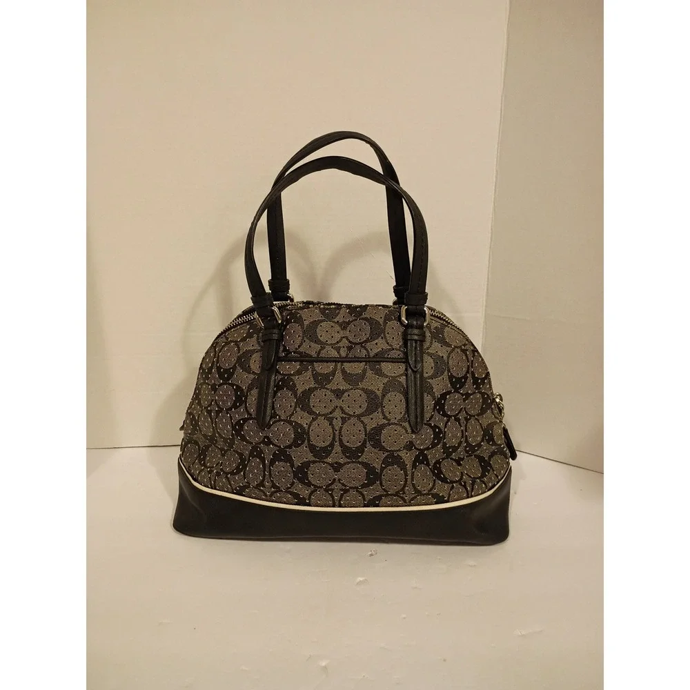 Coach Signature Monogram Canvas Dome Satchel Bag Black Gray F31401